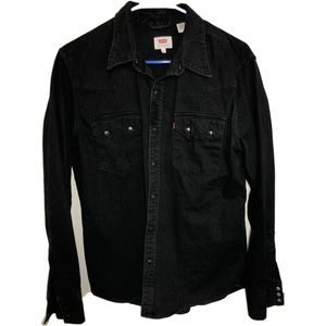 Mens Black Denim Western Snap Shirt